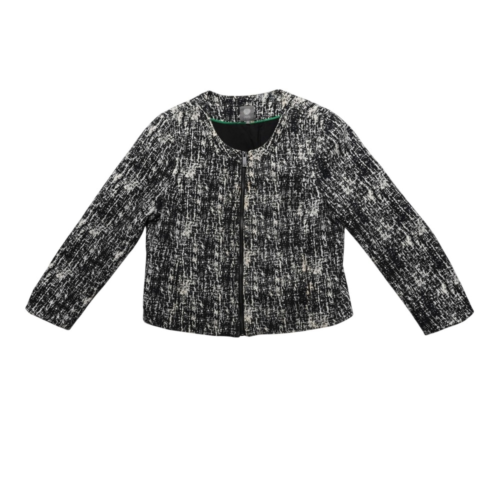 Vince Camuto Cropped Blazer Women XL Black White Abstract Zip Up Jacket